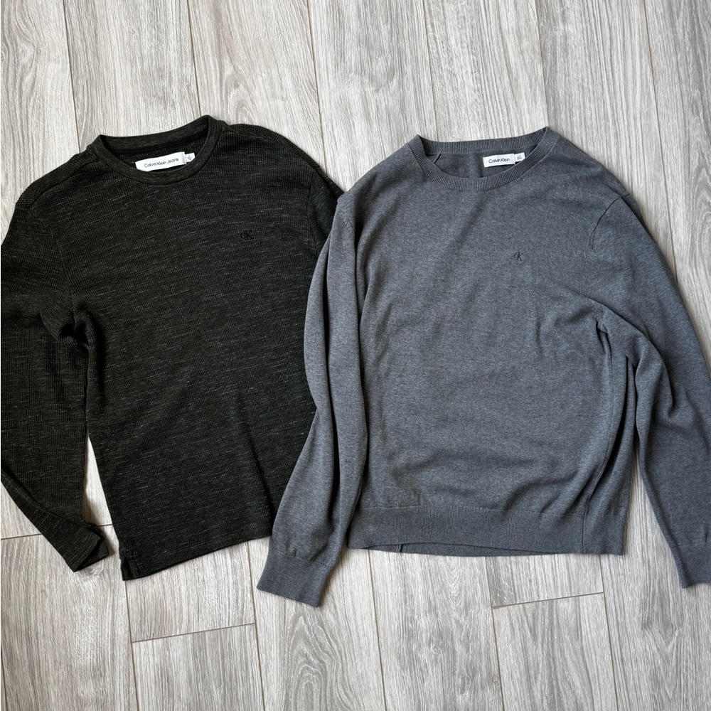 Men’s Calvin Klein Long Sleeve Bundle | 2 Sweaters | L & M | Grey & Dark Green